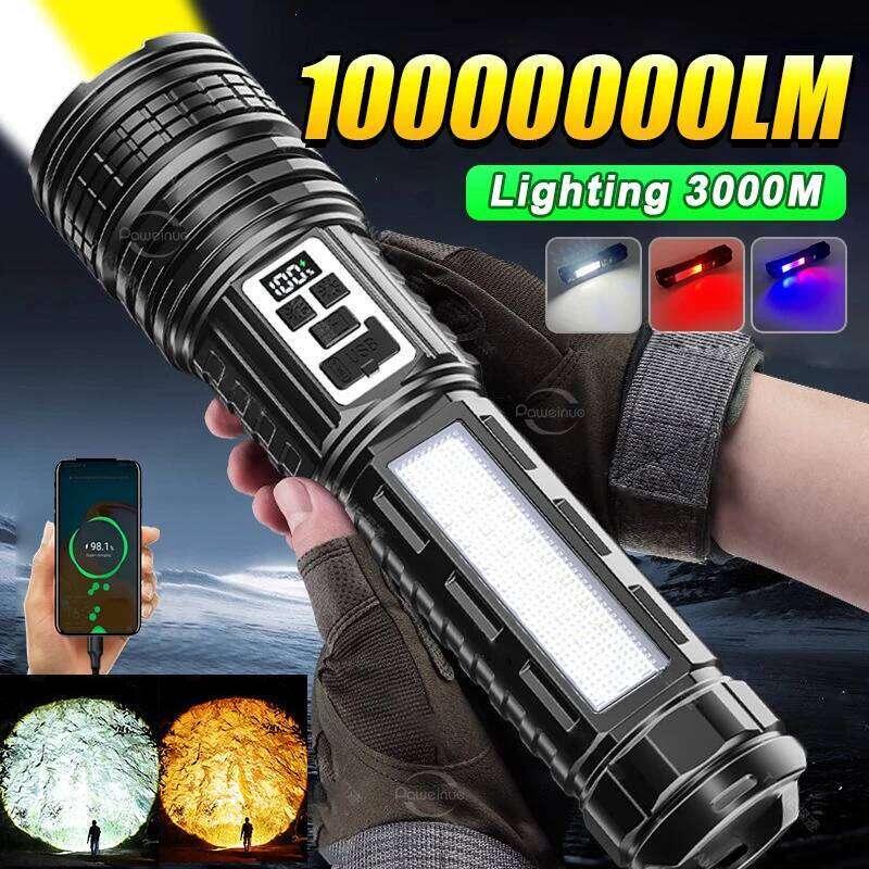 Paweinuo 1000000LM Rechargeable Flashlight Super Powerful Tactical Torch High Power Lantern Beam for Outdoor Emergency Survival Z260301