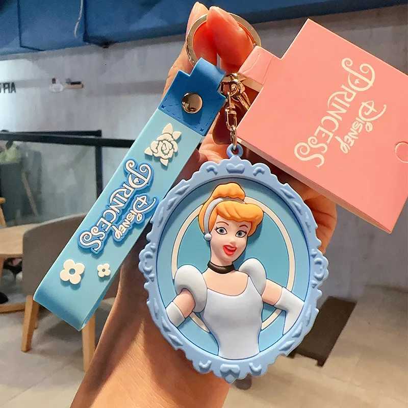Disney Princess Ariel Snow White Acrylic Mirror Keychain Cute Bag Charm Purse Accessories for Women Girls Gift Kawaii H260302