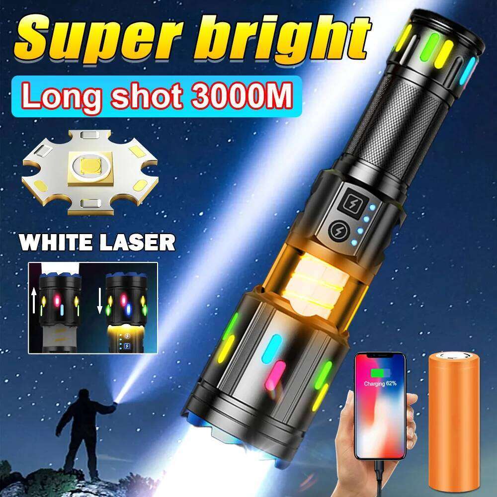 Super Bright Tactical Flashlight USB Rechargeable Torch With Fluorescent Strip Powerful 360 Camping Lamp For Outdoor Emergency Z260301