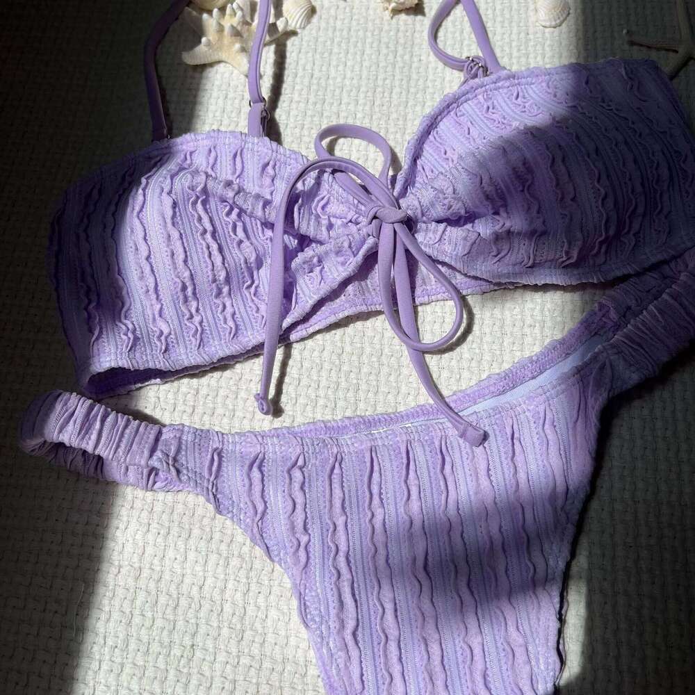 Wrinkled Crinkled Knotted Women Swimwear Female Swimsuit Two-pieces Bikini set Brazilian Bather Bathing Suit Swim Z260301