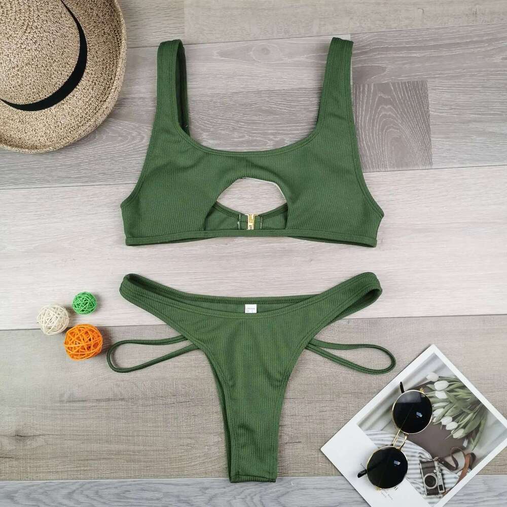 Micro 2022 Sexy Swimsuit Female Rib Bikini Set Push Up Women Swimwear Brazilian Biquini Cut Out Neon Bathing Suit Z260301