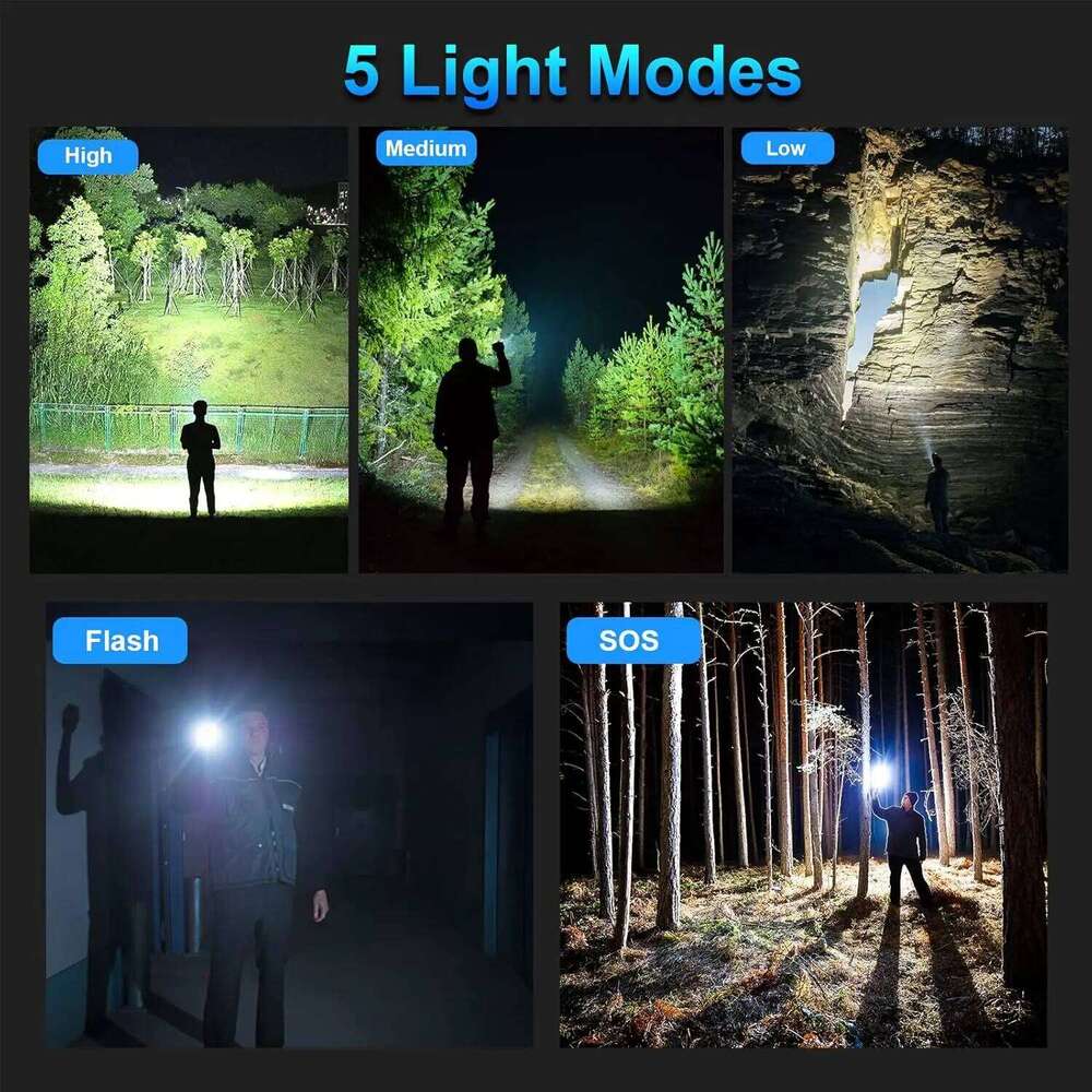 Super Bright 90000 Lumens Rechargeable LED Flashlight with 5 Modes, Long Life for Home and Outdoor Use Z260301