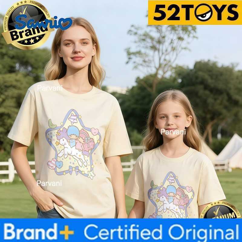 Sanrio 52TOYS Little Twin Stars Print Family T-shirts 2026 Summer 100 Cotton Casual Loose Parent-Child Y2k Tees Single Piece3Pcs H260302