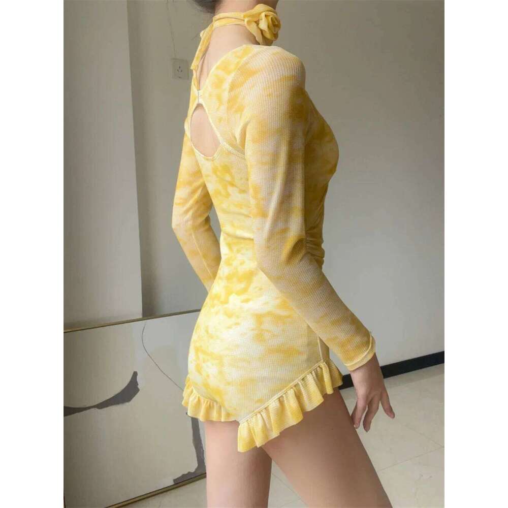 sexy 3D flower Korean fashion conservative swimsuit one piece long sleeve ruffles bikinis hatler bodysuits cute beach outfits Z260301