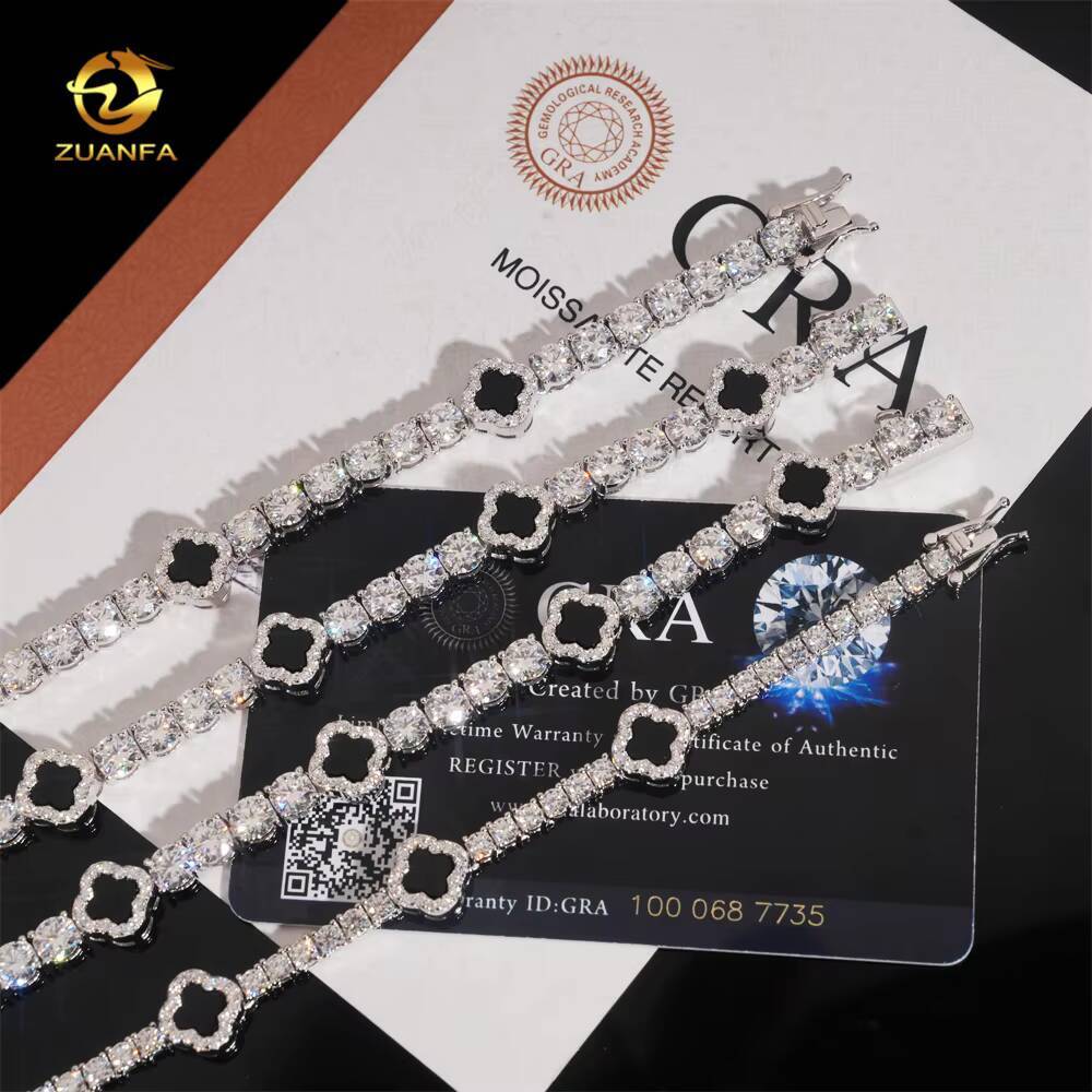 Iced Out 3mm 5mm 925 Silver Moissanite Diamond Tennis Necklace with Flower Design Fashion Tennis Jewelry for Men Women