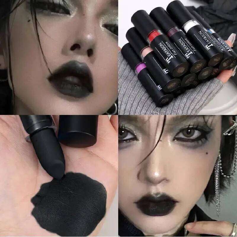 Punk Matte Black Lipstick Waterproof Long Lasting Party Glaze Personality Velvet Nude Tint Halloween Lip Cosmetics H260302