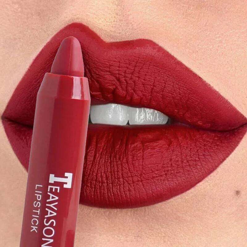 12 Color Waterproof Matte Pencil Sexy Red Contour Tint Lipstick Lasting Non-stick Cup Lipliner Pen Lips Makeup Cosmetic H260302
