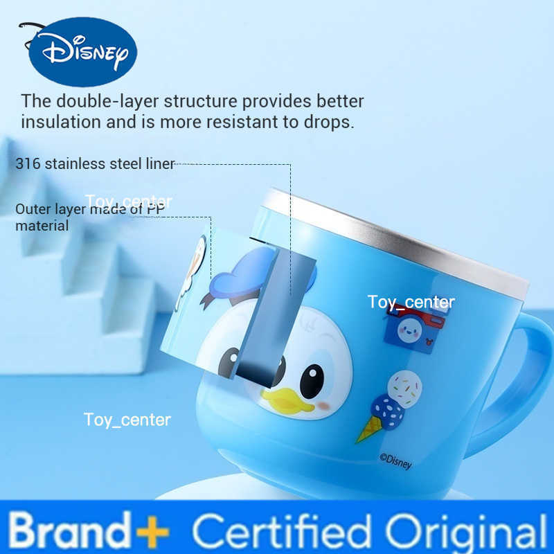 Disney Childrens Water Cup Home Use Stainless Steel Milk Cup with Graduations Baby Breakfast Cup Straw-Equipped Direct-Drink Cu H260302