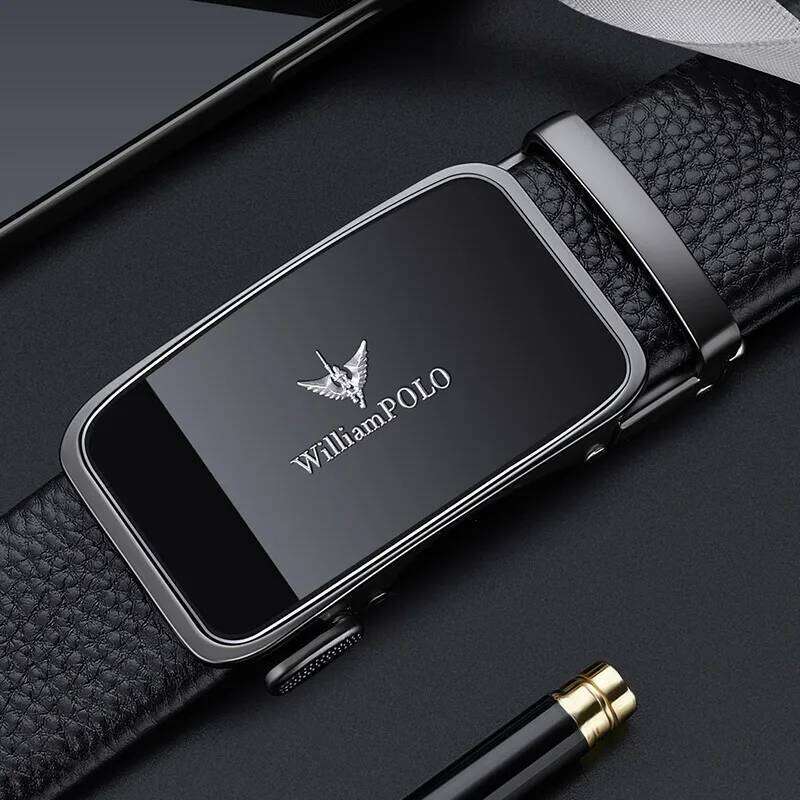 Men's genuine leather with automatic buckle business pants belt, fashionable and simple belt S260228