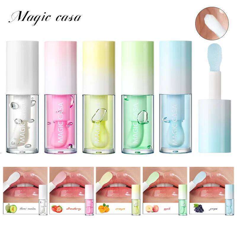 MAGIC CASA 5 Color Translucent Fruit Jelly Oil Protector Honey Moisturizing Lip Lines Lipstick Base H260302