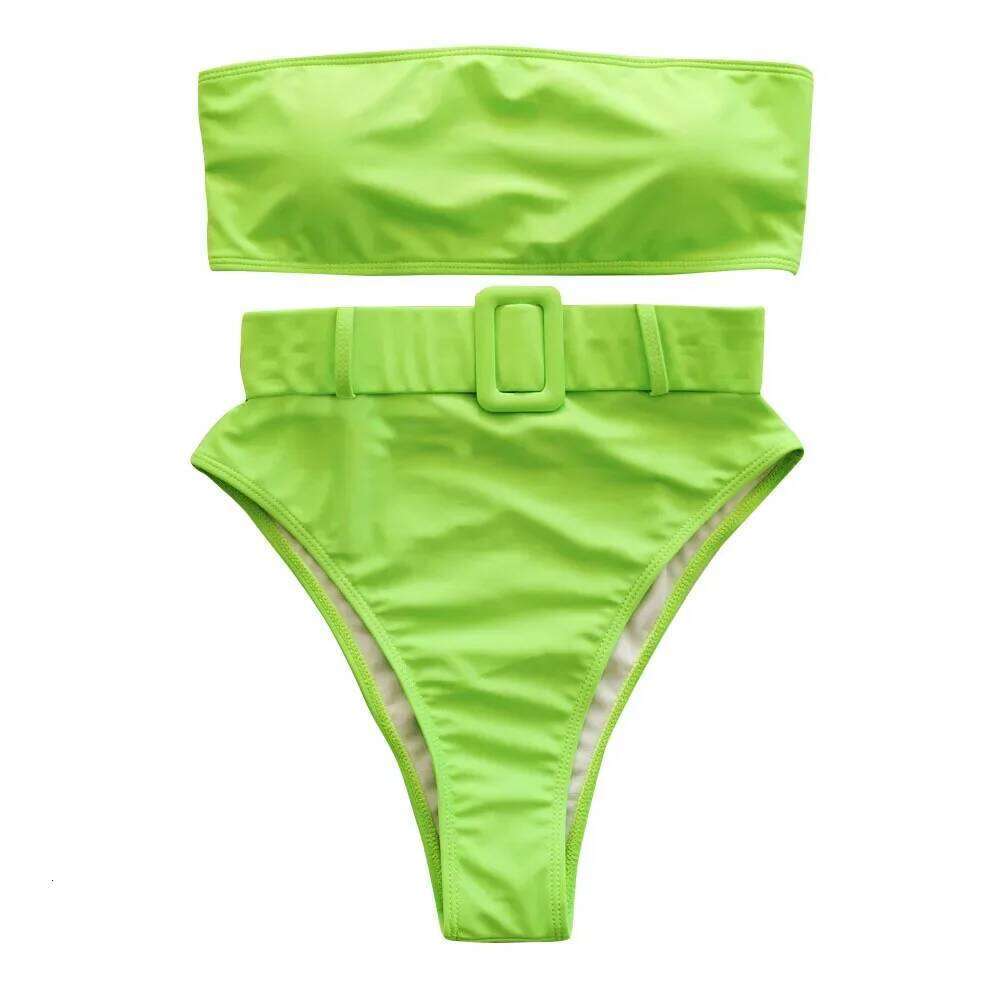2025 Sexy Bandeau Women Swimwear Swimsuit Push Up Solid High Waist Bikinis Set Bathing Suit Bikini Female Waistband Decor Z260301