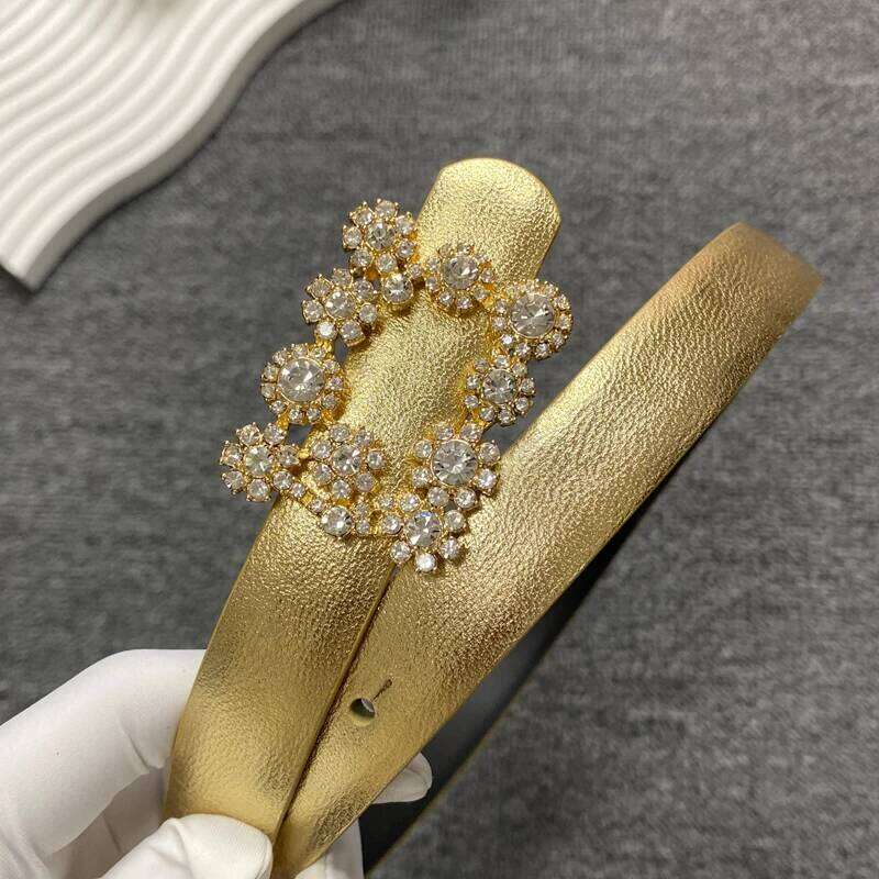 Diamond sheepskin belt with decoration, dress, fashionable leather women's pants belt, slim waist seal S260228