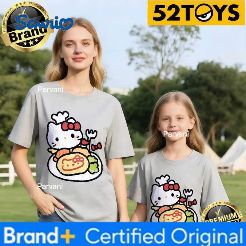 Sanrio 2026 Autumn-Winter Trending Hello Kitty Chef Print 100 Cotton Parent-Child T-Shirts High Quality Loose Casual Clothing Y2k H260302