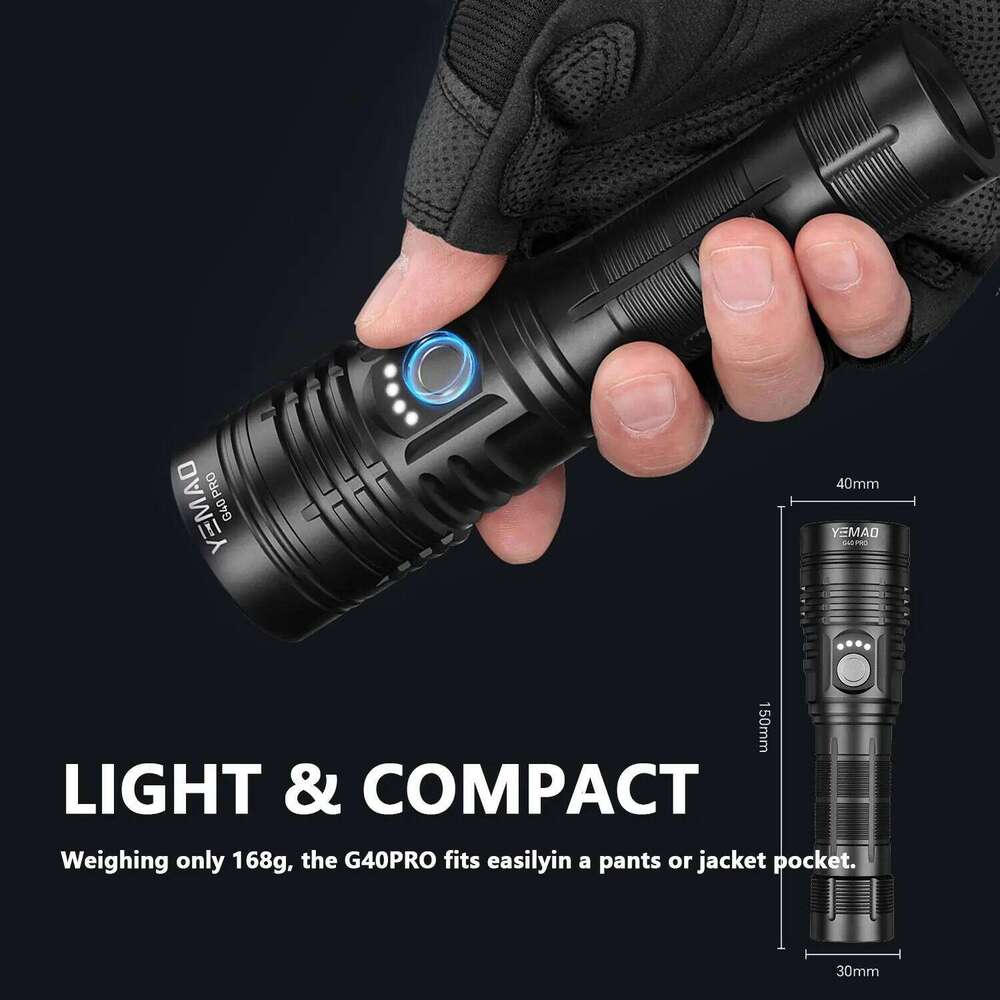 YEMAO Super Bright Tactical LED Flashlight Portable Built-In Rechargeable Waterproof Outdoor Lights For Emergency Searching Z260301