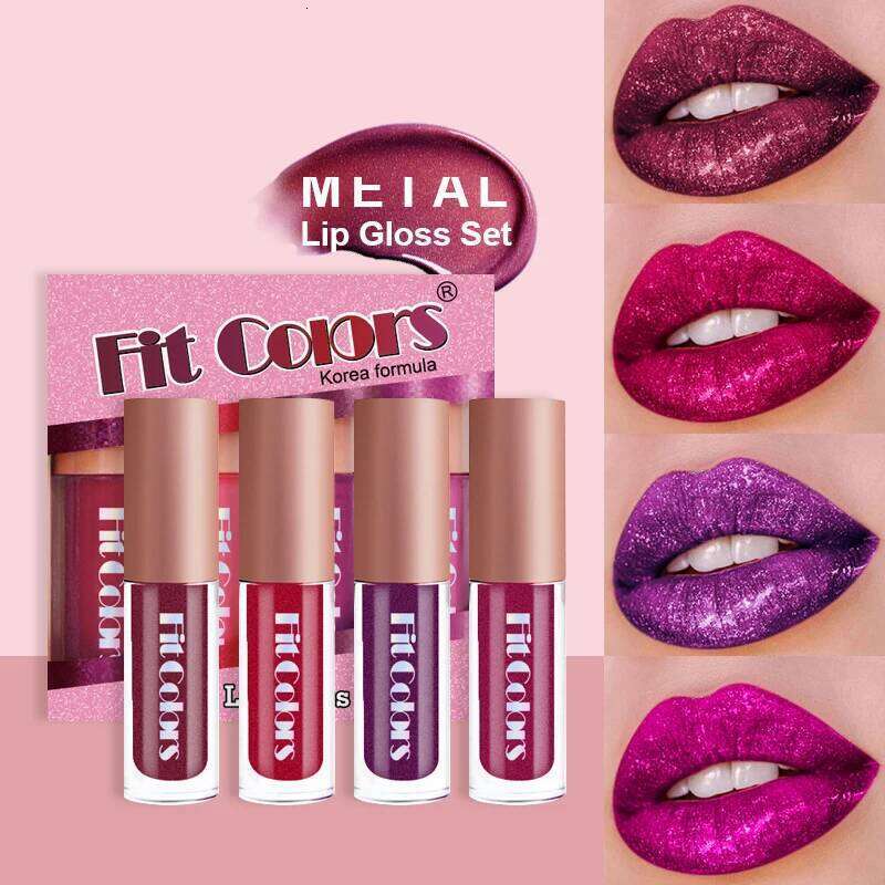 4pcs Longwear Gloss Set-Long-Lasting,Non-Stick,Diamond Shine Liquid Lipstick Makeup Glaze Lip Stain Set Women Cosmetics H260302