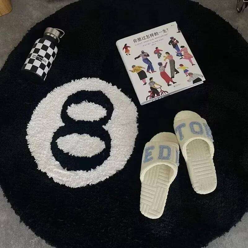 Black Billiards Plush Rug Creative Soft Anti-slip Carpet Round Skin Friendly 8 Ball Mat Hoom Decor T260302