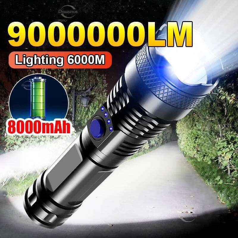 9000000LM High Power LED Flashlight Super Bright USB Rechargeable Lantern Ultra Powerful Tactical Torch Strong Camping Work Lamp Z260301