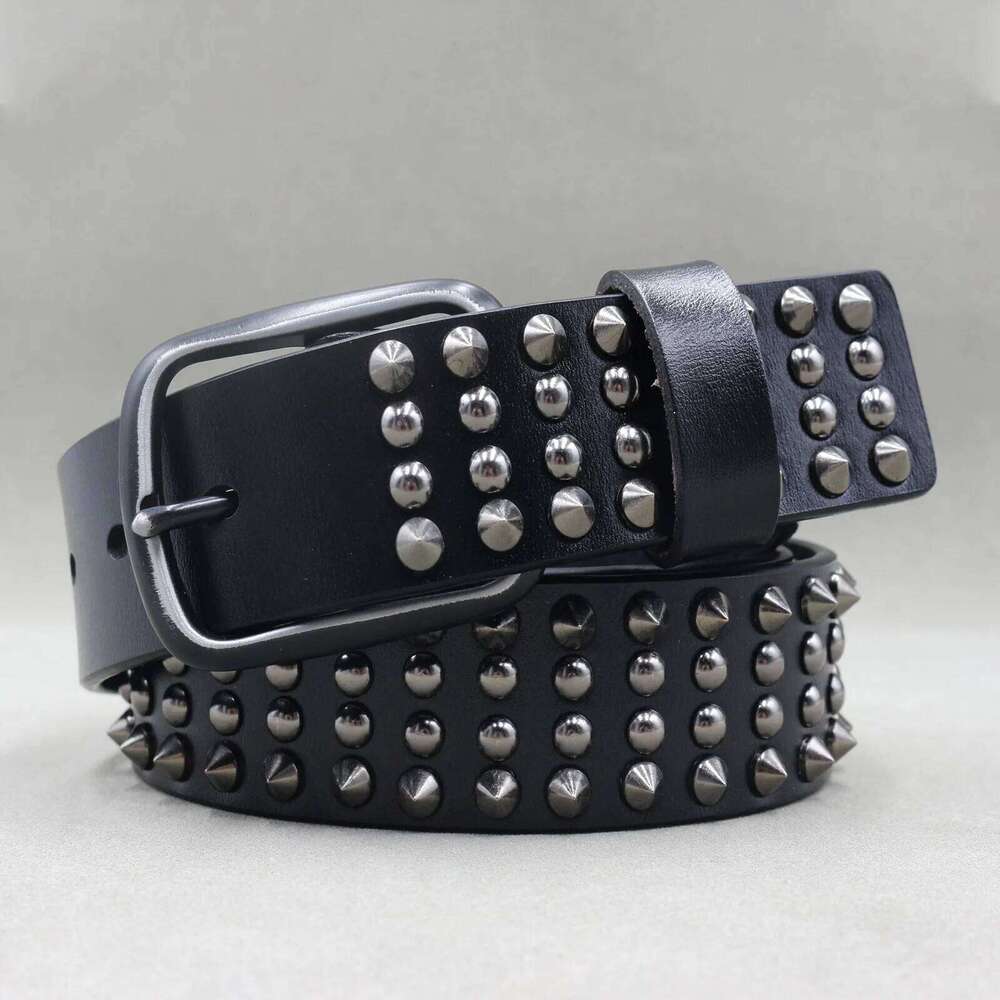 mens fashion punk hip hop rivets belts natural leather spikes studded belt women designer waistband pin buckle stylish strapon S260228