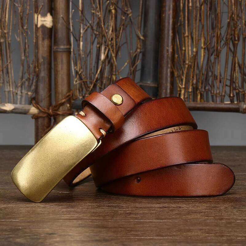 3.3cm Pure Cowskin Men Belt High Quality Genuine Leather Smooth Brass Buckle Strap Male Jeans Luxury Designer Belts for Man S260228