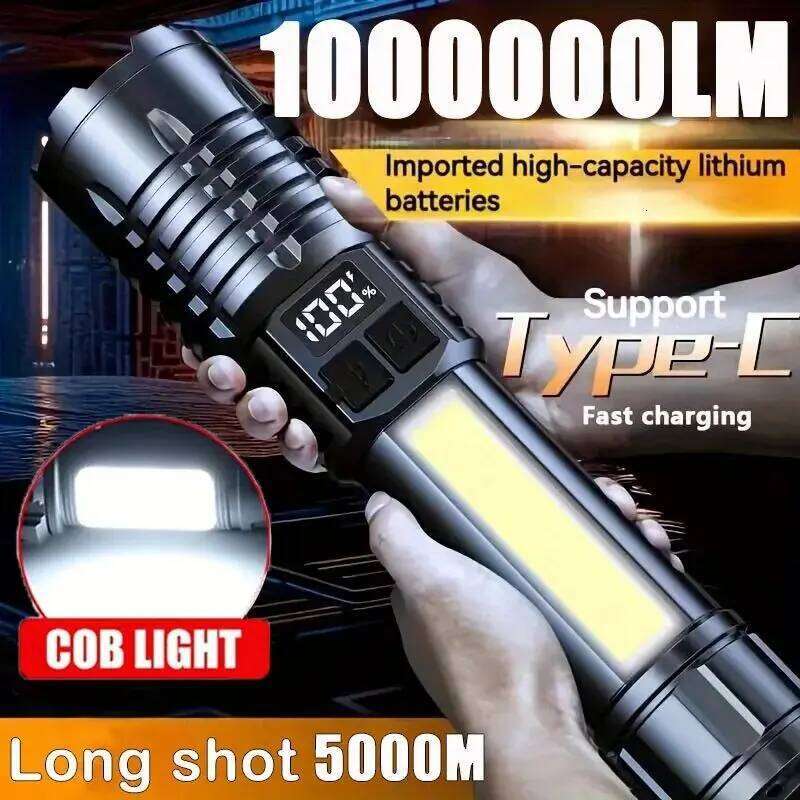High Power Rechargeable Very Strong Led Flashlight With Side Light Torch For Outdoor Camping Hiking Z260301