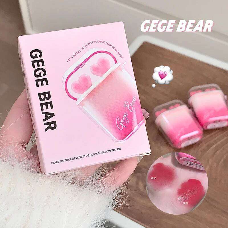 GEGE BEAR Water Gloss Velvet Lip Glaze Combination Two-pack Mirror Matte Headphone Shaped Pendant Lipstick H260302