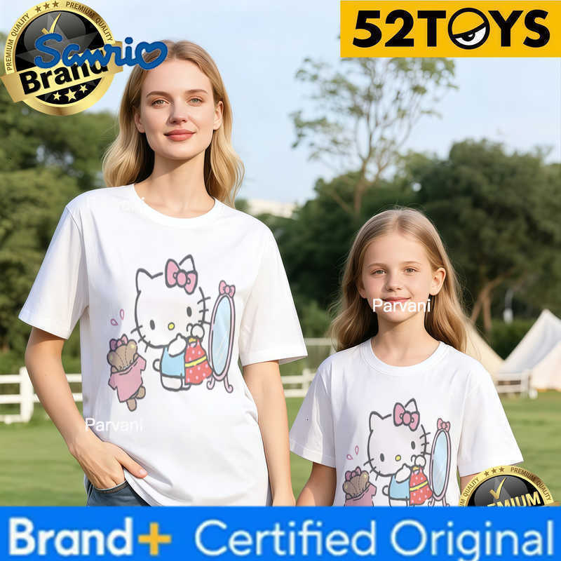 Sanrio 2026 Autumn-Winter Trending Hello Kitty Picnic Print 100 Cotton Parent-Child T-Shirts High Quality Loose Casual Comfortable H260302