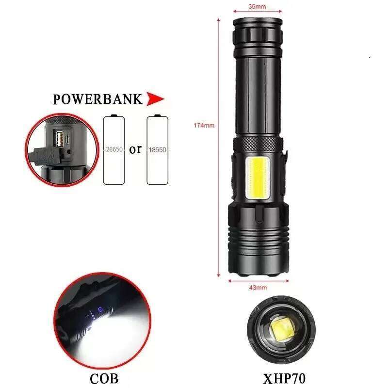 Super XHP120 Powerful Led XHP70 High Power Torch Light Rechargeable Tactical Flashlight 26650 Battery Camping Lamp Z260301