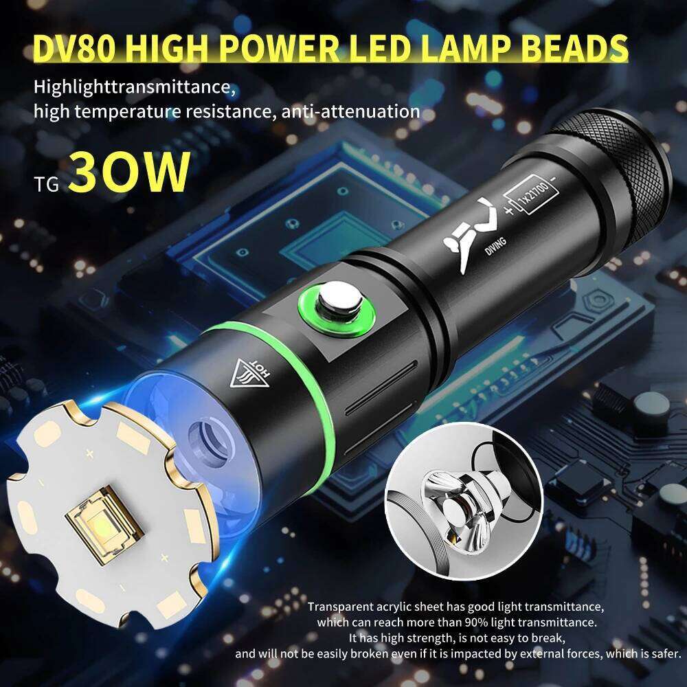 20000LM 5000mah Upgrade Scuba Diving Flashlight Powerful 80M Underwater Lantern Rechargeable Dive Torch IPX8 Waterproof LED Lamp Z260301