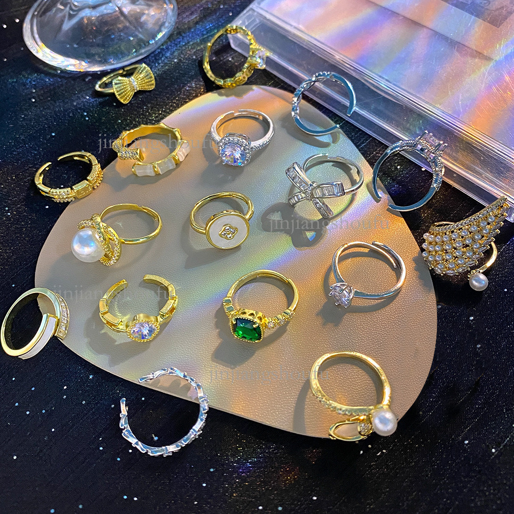 2026 Designer Bracelet Luxury Korean Edition Ins Style Simple Fashion Exquisite Zircon Letter Pearl Ring Adjustable Opening Trendy Women's Handpi