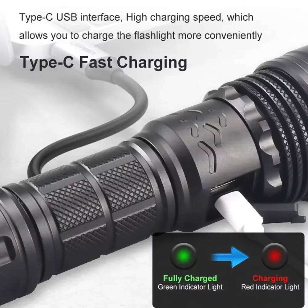 High Power Strong Light Long Range LED Flashlight USB Charging 26800 Lithium Battery Outdoor Telescopic Zoom Long-range Torch Z260301