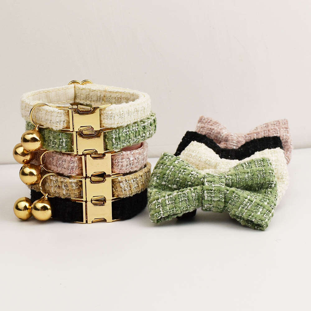 Pet Dog Collar Dog Clothes Luxury Tweed Pet Collar with Bell Adjustable Safety Buckle Multi Color Cat Dog Collar Wholesale