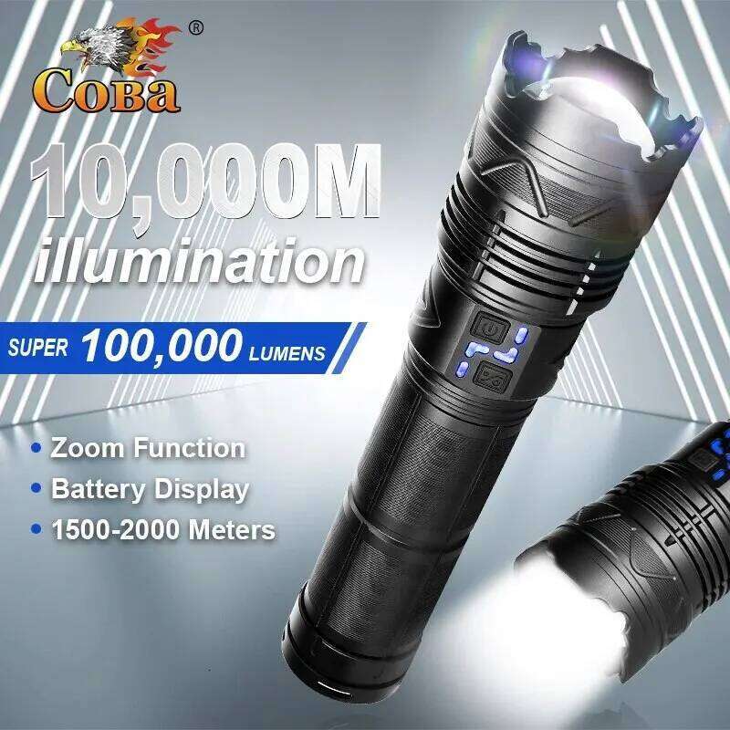 High Power Tactical Rechargeable LED Zoom Flashlight Long Range Very Powerful Lantern USB Charging Lamp Torch with Indicator Z260301