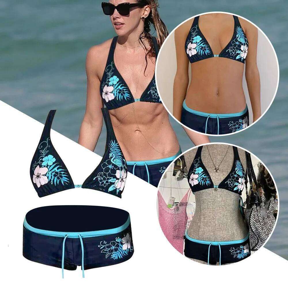 Fashion Vintage Bikini Set Adjustable Sexy Swimsuit Low Waist Flower Print Halter Strap Swimwear Beach Wear Z260301