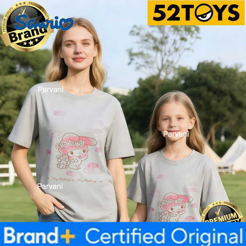 Sanrio 2026 Autumn-Winter Trending My Melody Floral Bunny Print 100 Cotton Parent-Child T-Shirts High Quality Loose Casual Y2K H260302