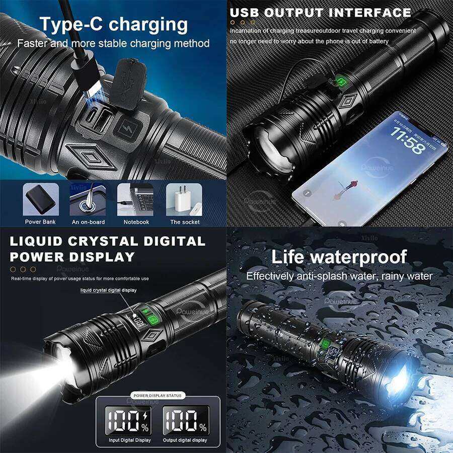 Most Powerful 99000000LM Super Bright 1500W LED Flashlight Long Range Tactical Torch Rechargeable Camping Lantern Z260301