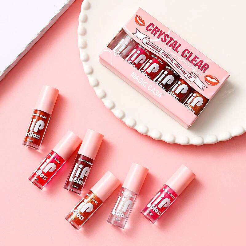 MAGIC CASA 6-Piece Set Water-Gloss Jelly Lip Oil - Plumping, Hydrating, Makeup Base, Long-Lasting Moisture H260302