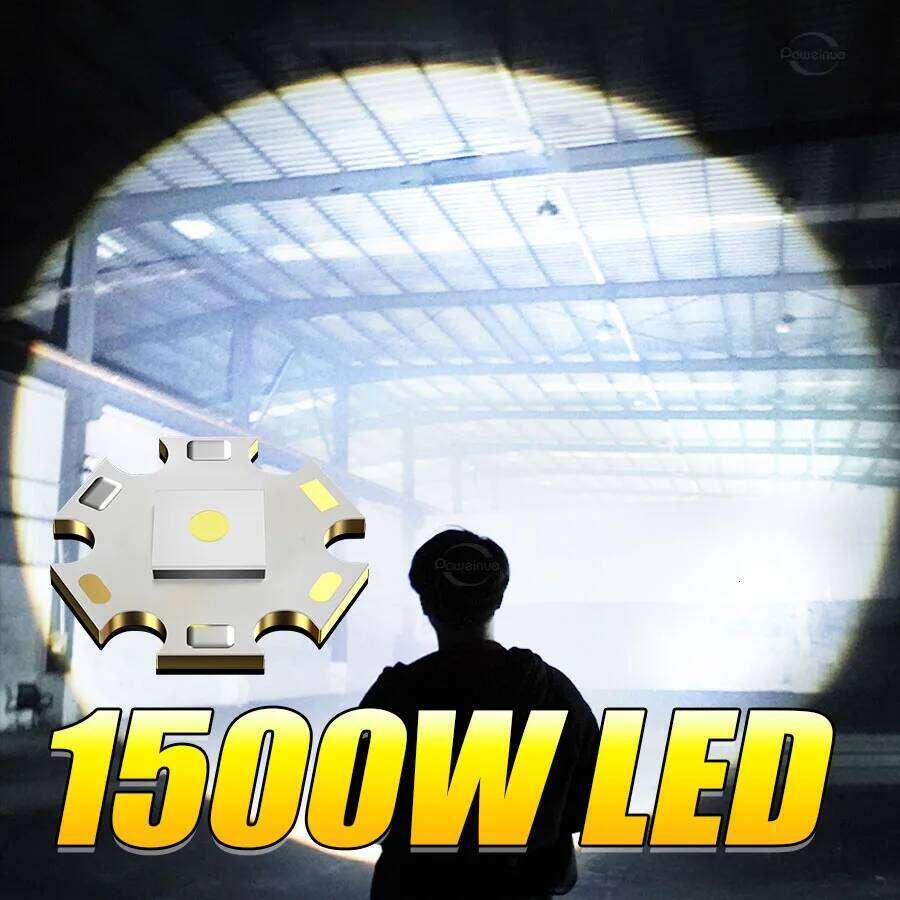 1500W LED Super Bright Flashlights USB Rechargeable Waterproof Tactical Torch With Side Lights Outdoor Fishing Adventure Lantern Z260301