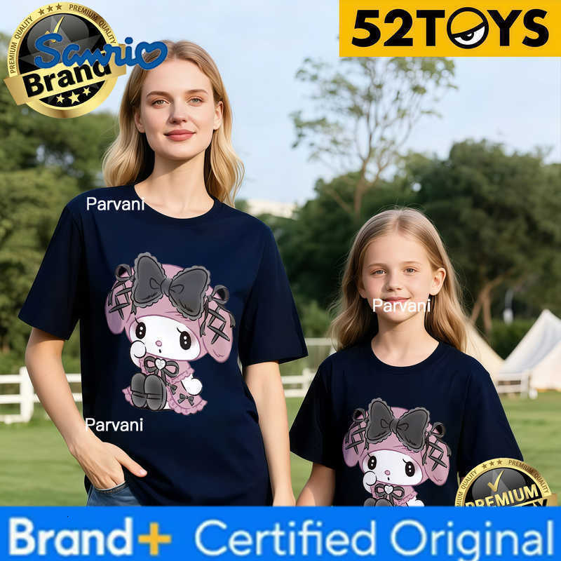 Sanrio 2026 Summer Family Must-Have 52TOYS Kuromi Print T-Shirts Casual Loose 100 Cotton High Quality Parent-Child Tees Single Piece H260302