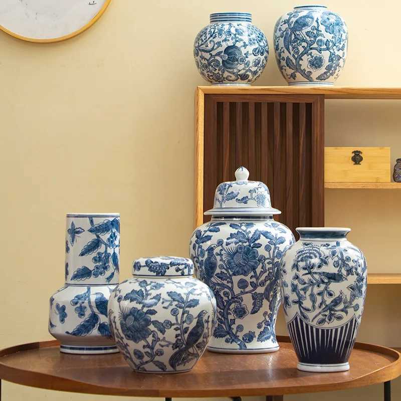 Jingdezhen New Chinese Ceramic Vase Blue-and-White Porcelain Living Room Floral Decor Home GiftT260302