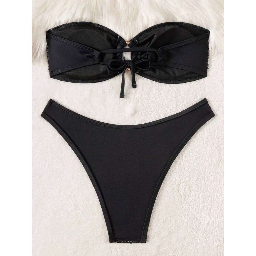 Shiny Sequins Mesh Bandeau Female Swimsuit Women Swimwear Two-pieces Bikini Set Brazilian Bathing Suit Swim Beach Wear Z260301