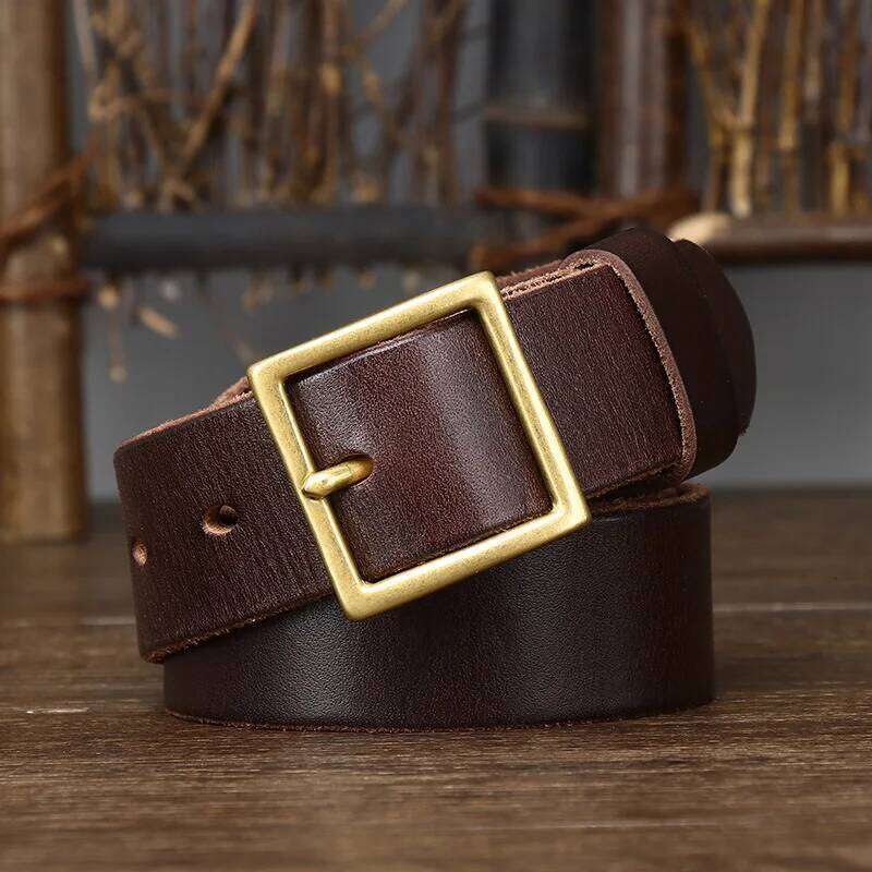 3.3CM Pure Cowhide Genuine Leather for Men's Women High Quality Jeans Brass Buckle Belts Cowboy Fashion Designer Matching Belt S260228