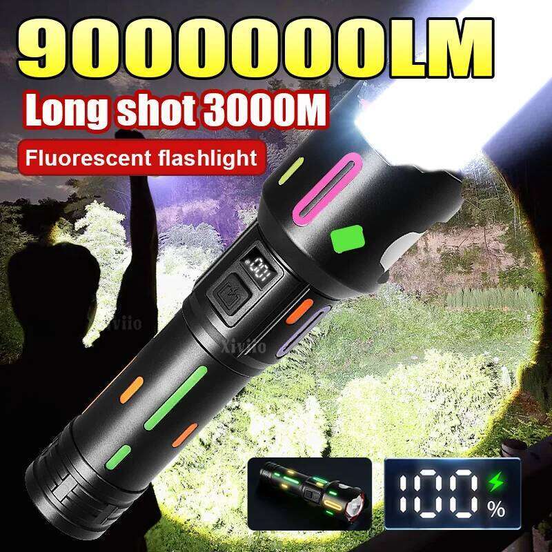 9000000LM Strong Light High Power Long Range Torch 18650 Rechargeable LED Fluorescent Flashlight Outdoor Hunting Lamp Z260301