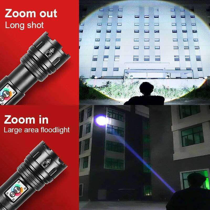 High Power Rechargeable LED Zoomable Led Flashlight With Tail Light Torch For Outdoor Camping Hiking Emergency Lamp Z260301