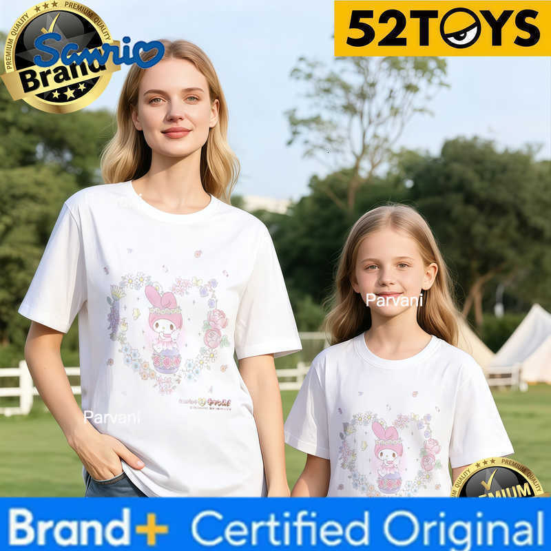 Sanrio 2026 Autumn-Winter Trending My Melody Floral Heart Print 100 Cotton Parent-Child T-Shirts High Quality Loose Casual Fashion H260302