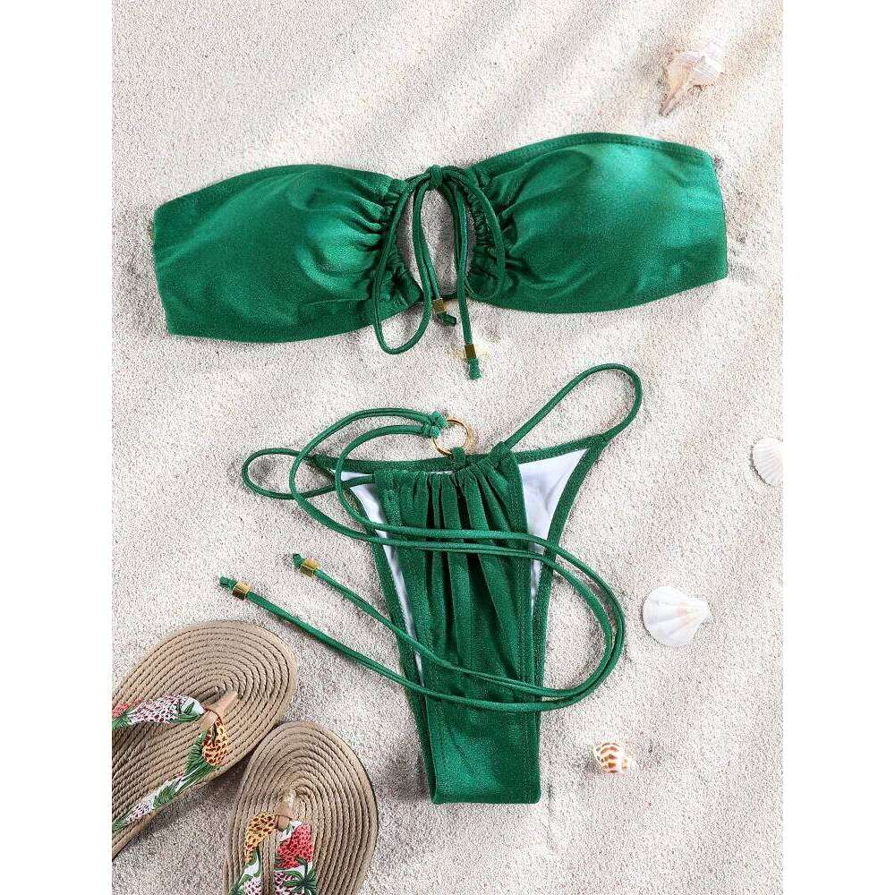 Folds 2025 Swimsuit Push Up Bikini Set Bathing Suit Women Swimwear Solid Color Bikinis Sexy Biquini Beachwear Swimsuits Z260301