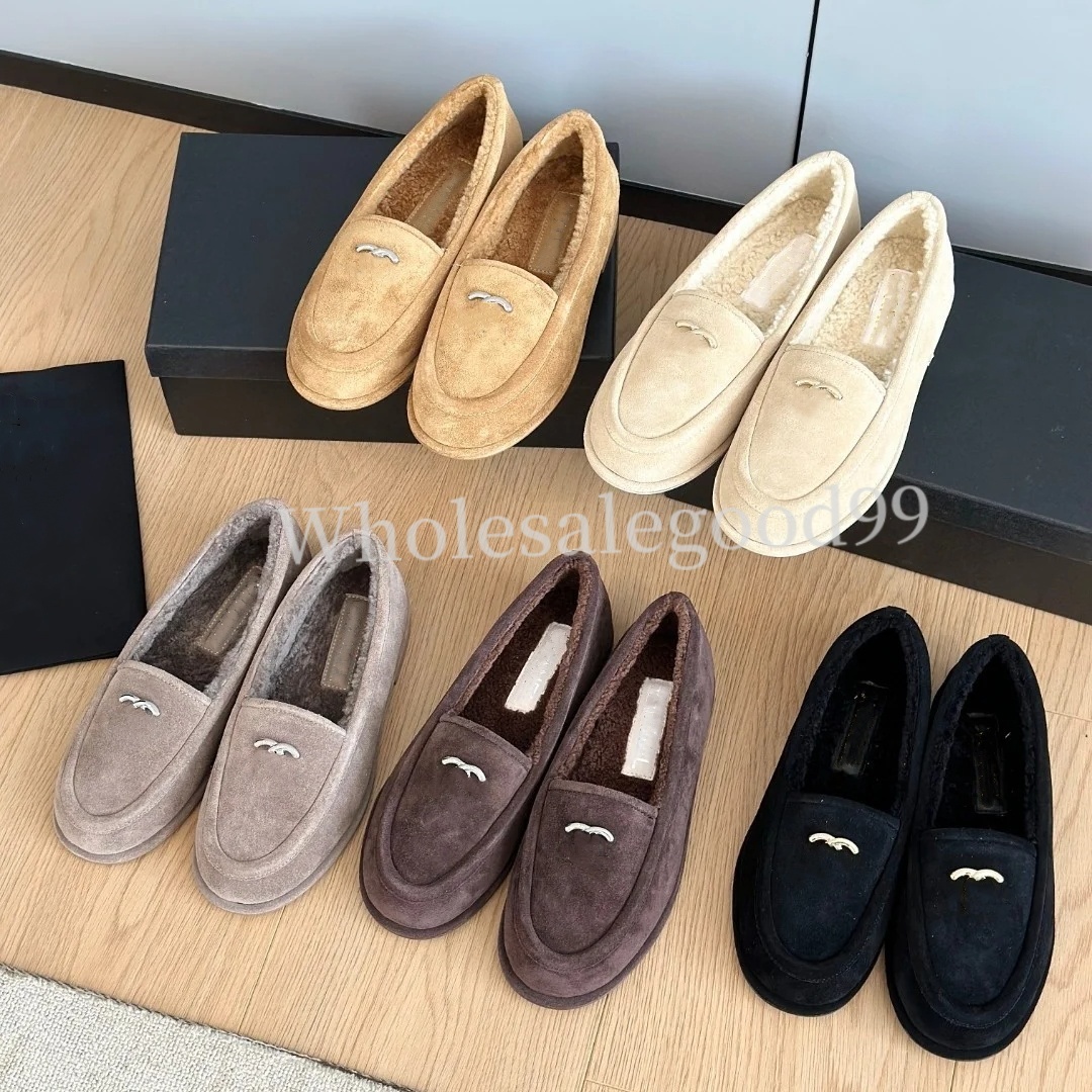 Womens suede leather Loafer moccasin shoe Designer Casual sneaker Furry slide Fur slipper Luxury Dress house Flat run shoe Classic warm winter Furry sport walk shoes