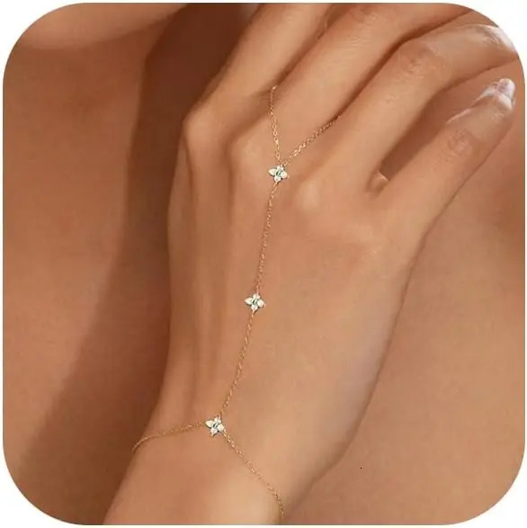 Women Bracelets Waterproof 14K Gold Ring Bracelet Hand Chain Dainty Daisy Cubic Zirconia Stackable Link Chain Hypoallergenic 260302