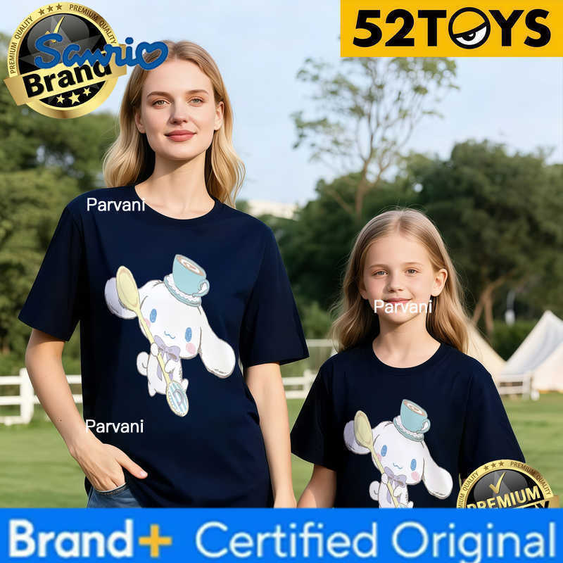 Sanrio 2026 Autumn-Winter Trending Cinnamoroll Tea Party Print 100 Cotton Parent-Child T-Shirts High Quality Loose Casual Fashion H260302