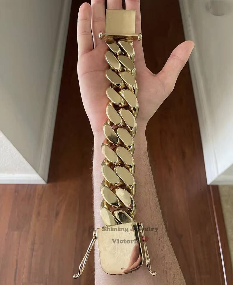 New Arrival 28MM 520G 95 Custom Made Hip Hop Jewelry Real Gold 14K Plating 925 Solid Silver Gold Cuban Bracelet