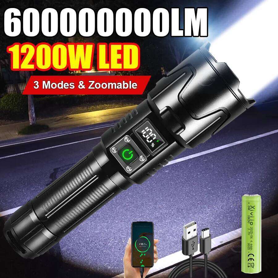 High Power LED Flashlight USB Rechargeable Strong Light Tactical Torch Zoom Emergency Outdoor Camping Hiking Lantern Z260301